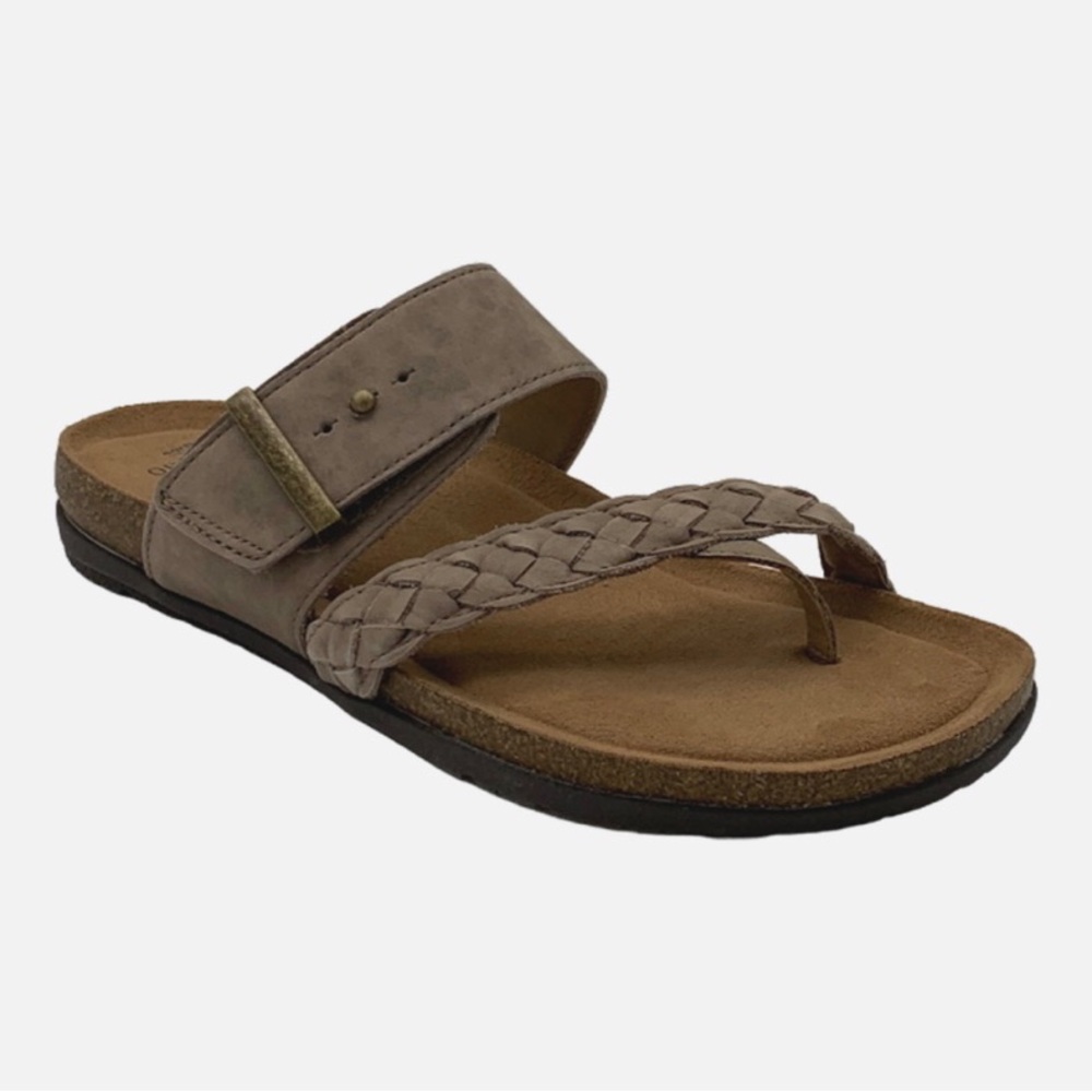 Earth Origins Braided Print Toe-Post Slide Sandals Onida Tan/Cream Light Brwn